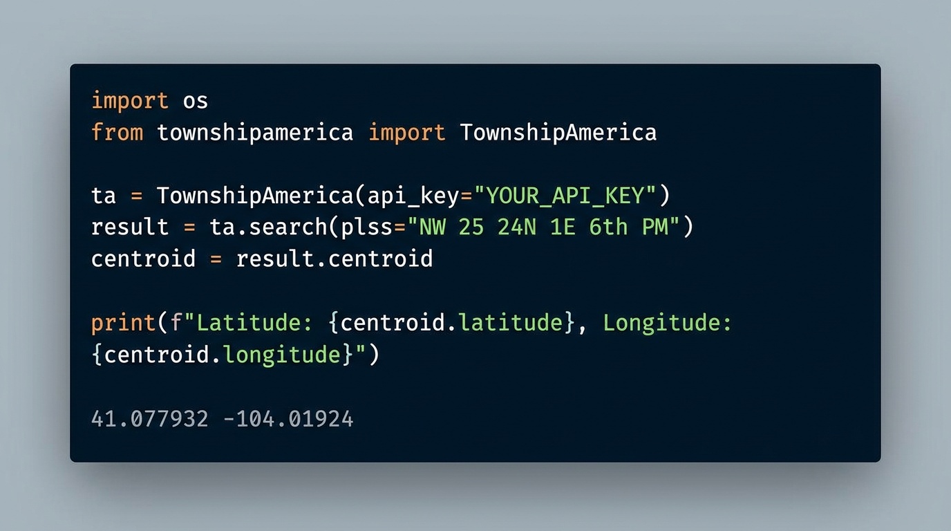 Python SDK for PLSS: pip install townshipamerica